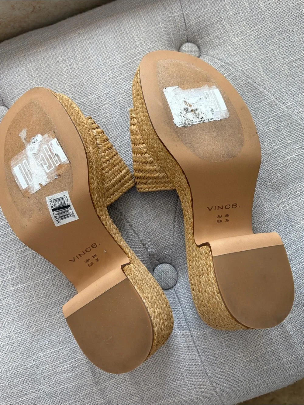 Vince Tan Woven Straw Platform Slide Sandals